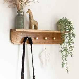 Space-Saving Wooden Hanging <b>Shelf</b> <b>with</b> Integrated Decorative <b>Hooks</b> VIET FARGIMEX - Product Image 1