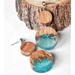 Mixte Creux Double Carré En Bois Boucles D'oreilles Déclaration Irrégulière Bois Résine Boucles D'oreilles pour les Femmes À La Mode Coréen Minimaliste Bijoux - Product Image 1