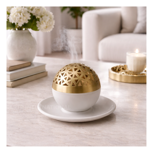 Quemador de Incienso Mubkhar Personalizado de Latón Dorado con Mármol Blanco y Latón Dorado para Decoración del Hogar Árabe, Regalos - Product Image 1