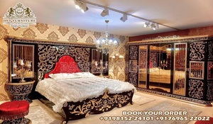 Cama de plata alemana tallada en madera real, cama de plata tallada a mano tradicional por DST EXPORTS, cama doble tallada a mano con soporte de noche - Product Image 3