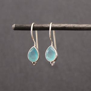 Fabricant Design Unique Véritable Aqua Calcédoine Argent Goutte Poire Coupe Lunette Ensemble de Pierres Précieuses 925 Bijoux en Argent Sterling Boucles d'Oreilles - Product Image 1
