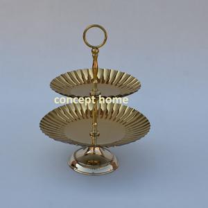 Soporte de Pastel de Dos Niveles Chapado en Oro de Diseño Moderno para Bodas, Fiestas de Cumpleaños, Herramientas para Pasteles - Product Image 1
