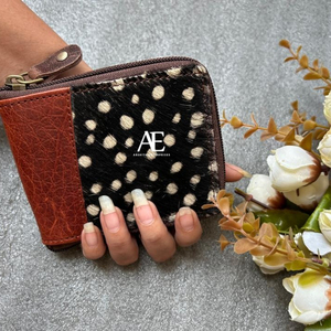 Bolso de mano de piel con estampado Animal para mujer, cartera pequeña de piel auténtica hecha a mano, estilo informal, tarjetero, monedero de cuero - Product Image 1