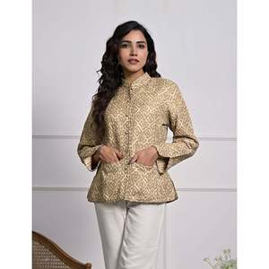 Reversible <b>Silk</b> Block Printed Winter Jacket for <b>Women</b> - Product Image 3