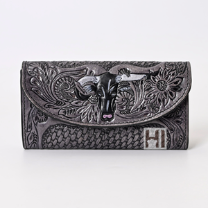 กระเป๋าสตางค์หนังวัวยาวธรรมชาติสำหรับผู้หญิงวินเทจพับได้สามทบตะกร้าถักเครื่องมือดีไซน์หรูหรางานตามสั่ง - Product Image 1