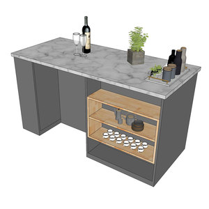 รถเข็นครัวทันสมัยขนาด 160x70x85 ซม. พร้อมไม้ยางพาราและท็อปหิน รุ่น KISL002 - Product Image 6