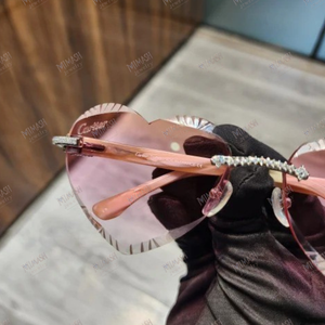 Blue Heart-Shaped Rimless Sunglasses with Diamond Bridge Stylish Romantic Eyewear with Luxury Details and Cut-Edge Lenses - Product Image 5