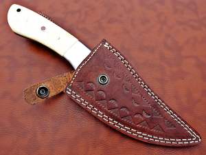 Couteau à épiler à crochet en acier damas forgé à la main, lame à pointe de chute en cuir de vache, support OEM - Product Image 6