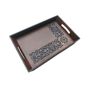 Bandeja de servicio de madera de alta calidad Color marrón oscuro Nuevo diseño Restaurante Hogar Hotel Utensilios de cocina Vajilla Bandejas de servicio de madera - Product Image 1