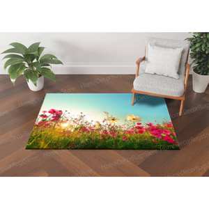 Alfombra con Estampado de Flores de Primavera: Vista Floral de la Naturaleza, Decoración de Salón, Regalo para el Hogar, Alfombra Delgada No Tejida - Product Image 1
