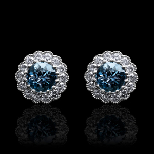 Luxury Blue Moissanite Flower <b>Stud</b> Earrings for Women 925 Sterling <b>Silver</b> Halo Diamond Look Wedding Jewelry Gift - Product Image 1
