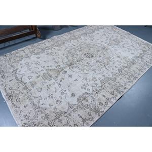 Tapis turc vintage, tapis de 5,6 x 9,2 pieds, tapis en laine blanc et noir à motifs - Product Image 2