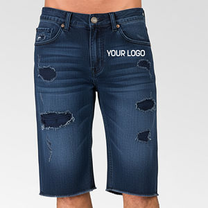 Shorts en jean pour homme, coupe ample, déchirés, bleu foncé, délavé, streetwear, respirant, avec panneaux à boutons latéraux, nouvelle arrivée 2025 - Product Image 4