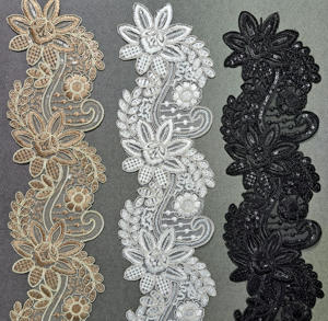 Encaje de Poliéster/Algodón Suave con Lentejuelas Metálicas Bordadas y Pedrería, Tacto Suave, Decoración para Lehenga de Novia, Exportación al por Mayor - Product Image 2