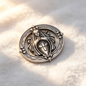 Bespoke Hollow Out Antique <b>Silver</b> Lapel Pin Religious Figure Shield Metal Badge For Religious Ceremony Keepsake - Product Image 1