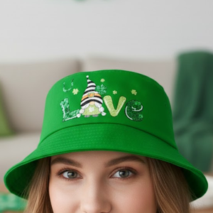 Wholesale Custom Hand Embroidery Sequined Front Panel Design St. Patrick's Day <b>Summer</b> Casual <b>Women</b> Bucket <b>Hats</b> - Product Image 3