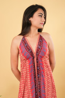 Robe longue formelle évasée de haute qualité, style bohème floral, taille naturelle, col en V, dos nu, en soie faite à la main, idéale pour les fêtes à la plage en été
