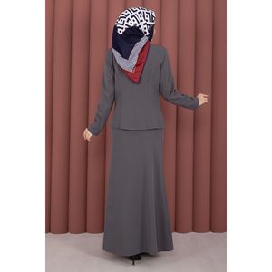 Conjunto Casual de Dos Piezas para Negocios, Chaqueta Blazer Gris y Falda con Decoración de Botones, Tela de Crepé Doble - Product Image 6