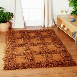 Ensemble de tapis et de moquettes en cuir fait main, à poils longs, motif abstrait, hauteur de poils en peluche, style uni, antidérapant, beige, pour usage domestique - Product Image 4