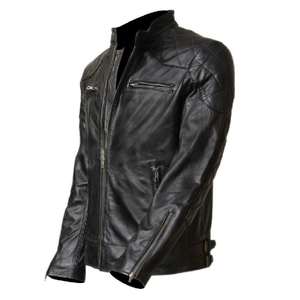 Veste en cuir noir pour homme avec poches avant fermeture éclair et manches longues - Product Image 4