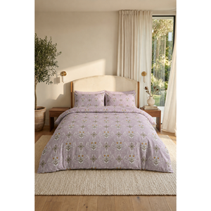 Ensemble de housse de couette double Alessa 100% coton, tissu brocart lilas, respirant et tissé - Product Image 1