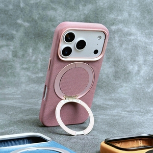 เคสโทรศัพท์หนังสีดำลายเท็กซ์เจอร์ OEM ODM พร้อมวงแหวนโลหะสำหรับยึดกล้องและขาตั้ง สำหรับ iPhone 18 17 16 15 Pro Max - Product Image 4