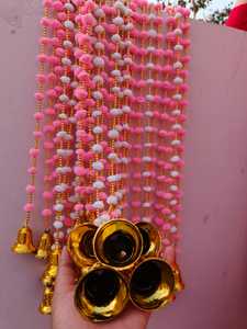 White Pink Pom Pom Garland With Bell <strong>Strings</strong> Decorative <strong>Backdrop</strong> for Weddings Festivals Parties Home Temple Christmas Decor - Product Image 2