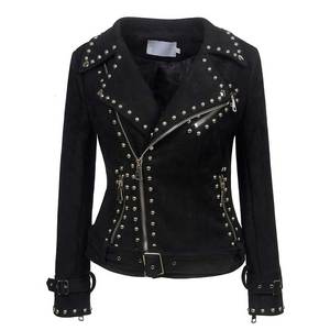 Custom Embroidered Logo Solid Color <b>Long</b> Sleeve Ladies <b>Leather</b> <b>Jackets</b> / Plus Size Women <b>Leather</b> <b>Jackets</b> - Product Image 1