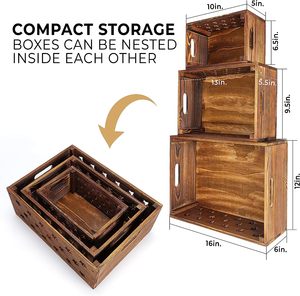 Set of 3 Decorative Nesting <b>Wooden</b> <b>Crate</b> with Handles Wood <b>Crates</b> for <b>Storage</b> Containers for Organizing Home <b>Crates</b> - Product Image 2