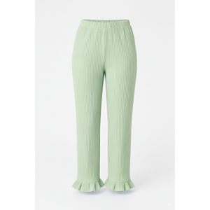 กางเกงขายาวทรงขาบานสำหรับผู้หญิง ผ้าถักลายนูน ระบายอากาศ กันลม ใส่สบาย เอวยางยืด ขอบลูกไม้ สไตล์ลำลอง เหมาะสำหรับฤดูหนาว ขายส่ง - Product Image 1