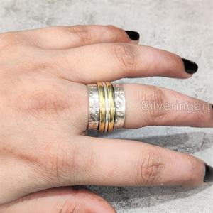 Large bande Spinner bague de méditation en argent sterling 925 bague de pouce pour femme Fidget bijoux faits à la main Fine anxiété bague Spinner pour hommes - Product Image 4