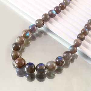 Amazing Quality Labradorite Smooth Round Beads Big Size <b>Blue</b> Flashy <b>Necklace</b> 925 Sterling Silver 14K Gold Plated - Product Image 3