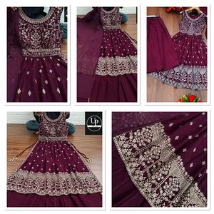 Nouveau costume ethnique indien Georgette avec ensemble Sharara avec fil à broder Dupatta et costume Zari Work Salwar pour femmes indiennes - Product Image 2