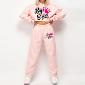 Nouveauté Ensemble survêtement deux pièces en coton pour femmes Ensemble de jogging deux pièces solide et maigre Ensemble haut court à capuche pour filles - Product Image 1