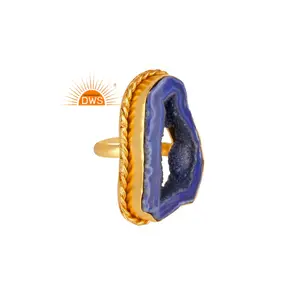 Latest Fashionable 2022 Natural Hole Druzy Gemstone Gold Plated Ring For Custom Design Fashion Jewelry Manufacturer