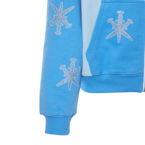 Jersey de lana de algodón 100% de corte regular para hombre, Sudadera con capucha, corte personalizado, costura de retazos, apliques de diamantes de imitación bordados, teñido liso, Invierno - Product Image 3