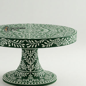 Soporte de pastel con incrustaciones de hueso verde hecho a mano Pedestal floral elegante para postres y decoración - Product Image 3