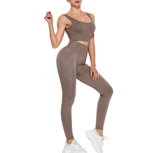 Ensemble de vêtements de sport pour femmes, personnalisé, réversible, respirant, 2 pièces, taille plus, yoga, jogging, fitness, survêtement, motif uni coloré - Product Image 2