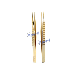 Pinzas de extensión de pestañas con punta de fibra de etiqueta privada de embalaje de caja personalizada de acero inoxidable rectas - Product Image 1