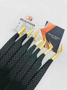 Pince à épiler d'extension de cils de poignée de diamant d'or noir de haute qualité petite pince à épiler durable de cils de vison d'acier inoxydable pointue - Product Image 3