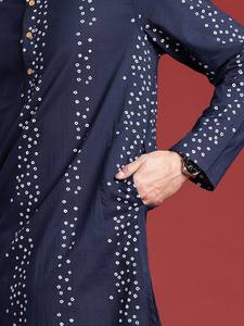 Hombres bandhani impreso Algodón puro recto Kurta para hombres cuello mandarín mangas largas hasta la rodilla para hombre producción a granel - Product Image 3