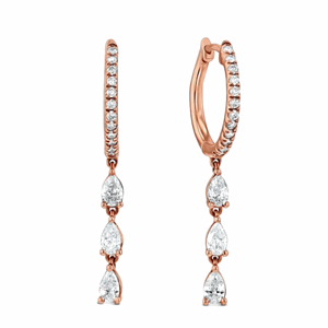 Boucles d'Oreilles Pendantes en Diamant Poire et Coupe Ronde - Product Image 1