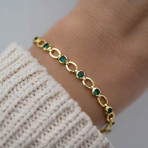Emerald Tennis Bracelet May <b>Birthstone</b> Jewelry 925 Sterling Silver 14k Gold Plated Gemstone Bracelet Dainty Gift For Her - Product Image 6