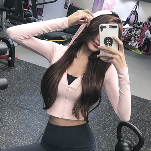 Offre Spéciale vêtements pour femmes à manches longues veste de gymnastique femmes séchage rapide fermeture éclair couleur unie entraînement course à capuche sport Fitness haut - Product Image 4