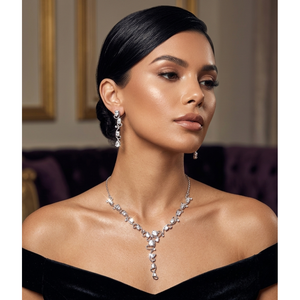 SHREYA DIAM ชุดสร้อยคอต่างหูเพทายทรงเหลี่ยมเคลือบเงินสุดโรแมนติกสำหรับผู้หญิงเครื่องประดับงานแต่งงานชุดฟิลิกรี - Product Image 2