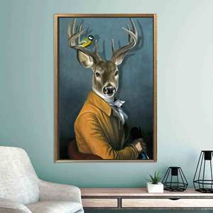 Impression sur toile élégante d'un cerf en costume : Art mural moderne pour loft, TOILE ENCADRÉE DORÉE - Product Image 1