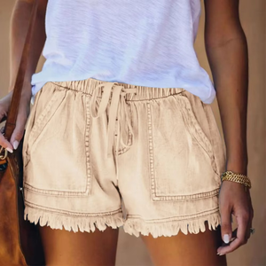 Fabricación de ropa cintura elástica cordón mujer Jeans Slim Denim Shorts para mujer personalizado gimnasio deporte Fitness entrenamiento sin costuras - Product Image 2