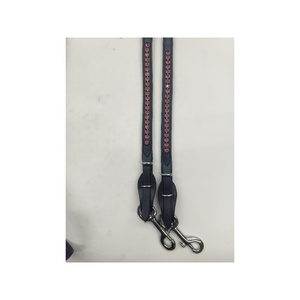 Hot Selling Durable Multi-Color Leather Reins Heavy <b>Rubber</b> Grip Crystal Brass Fittings Horse Riding High Quality Rub - Product Image 3