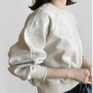 Pull-over à manches longues col rond patchwork personnalisé pour femmes couleur unie 380g sweat à capuche en molleton de coton - Product Image 6