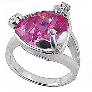 Bague statement en argent 925 pour femme, pierre précieuse rose sertie en bélière, design en forme de main en laiton, taille unique, marque privée sous licence 'IS', boîte - Product Image 3